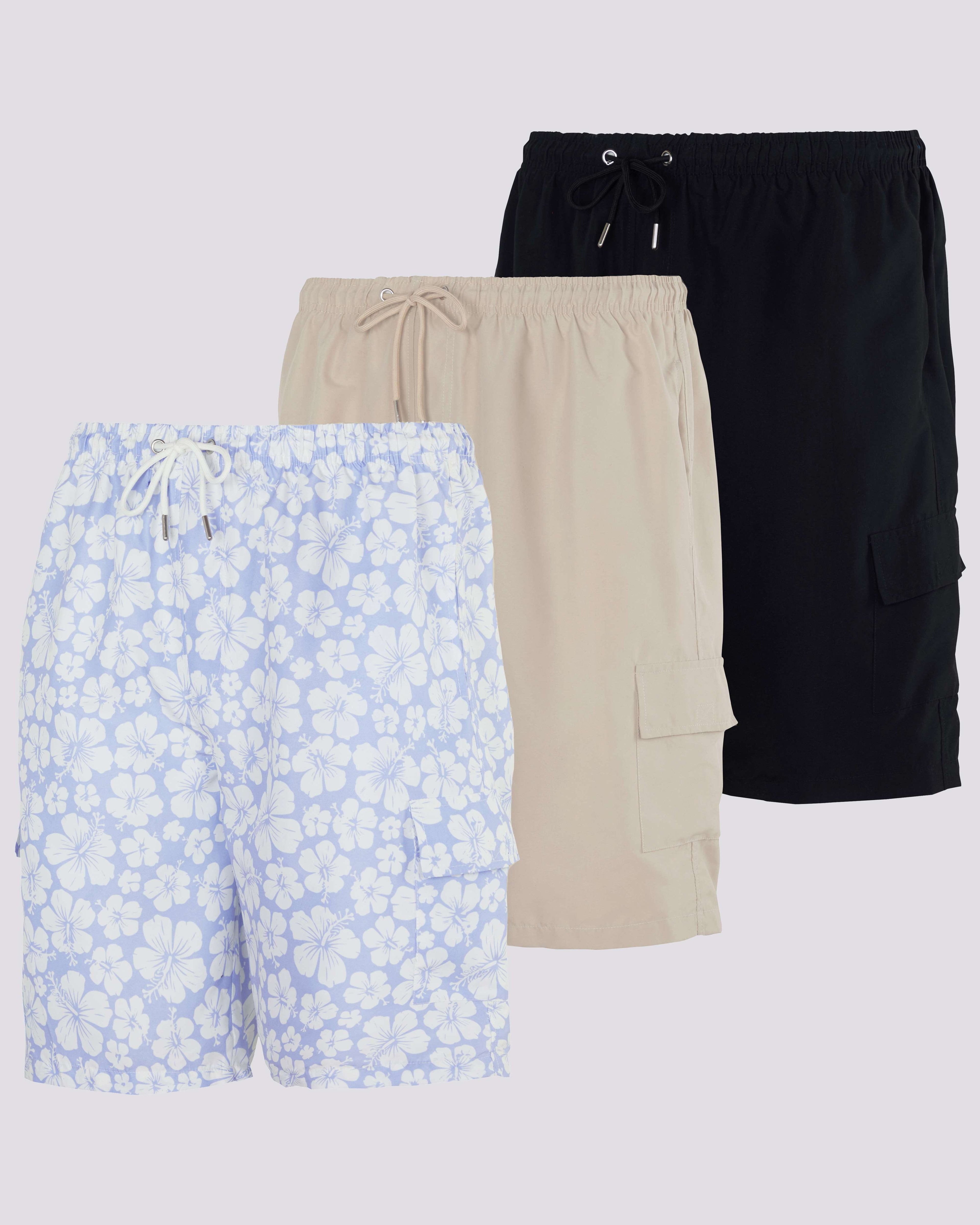 3 Pack: Men's Swim Trunks with Cargo Pockets (Available In Big & Tall)