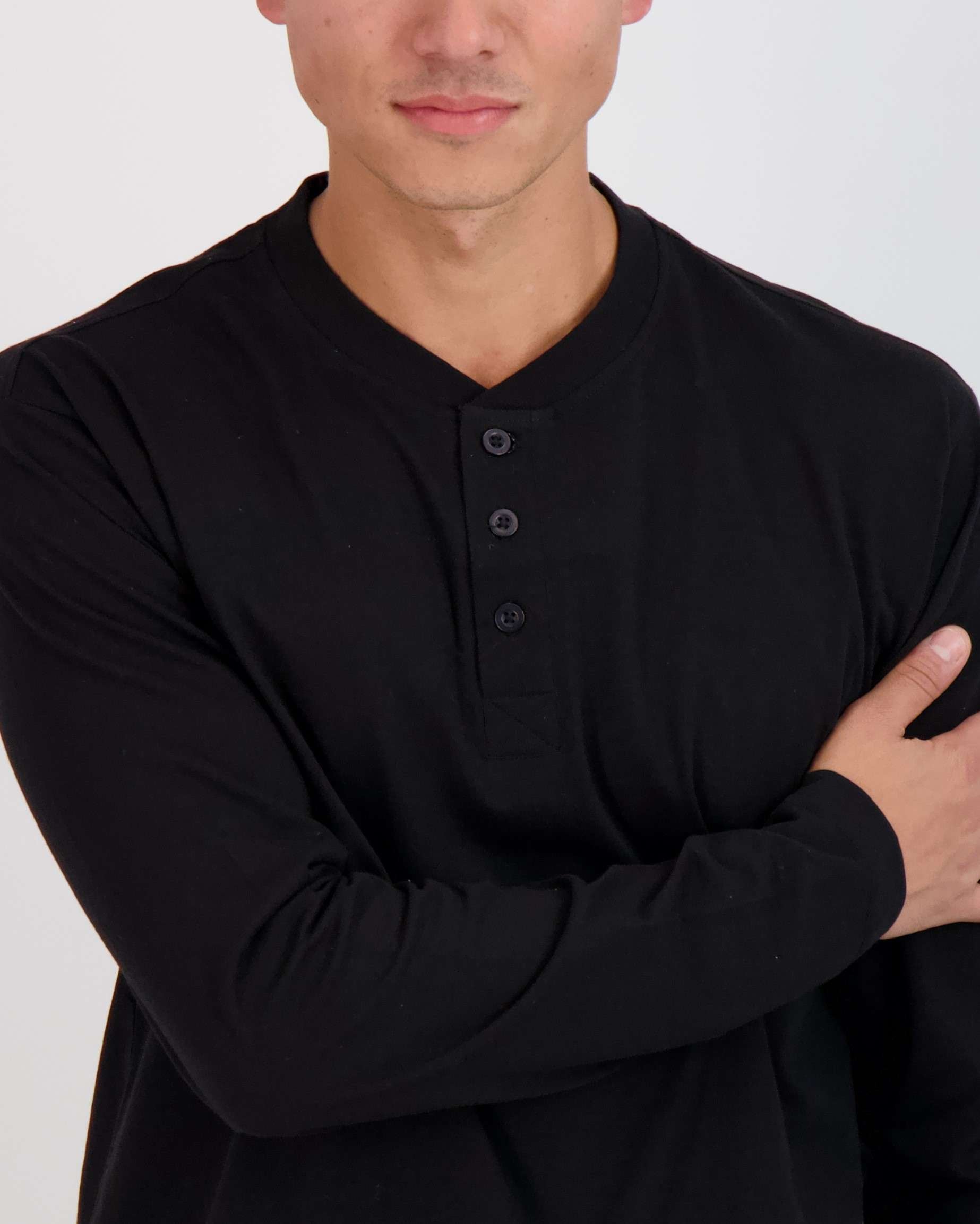 3 Pack: Mens Long Sleeve Cotton Henley T-Shirt