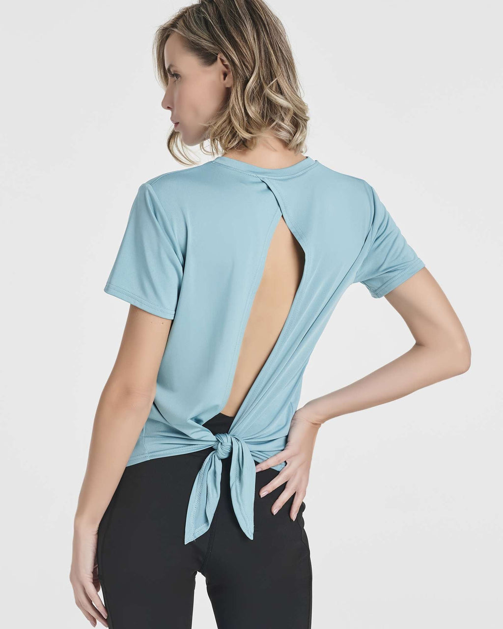 5 Pack: Women's Short Sleeve Open Back Tie Back Dry-Fit T-Shirt