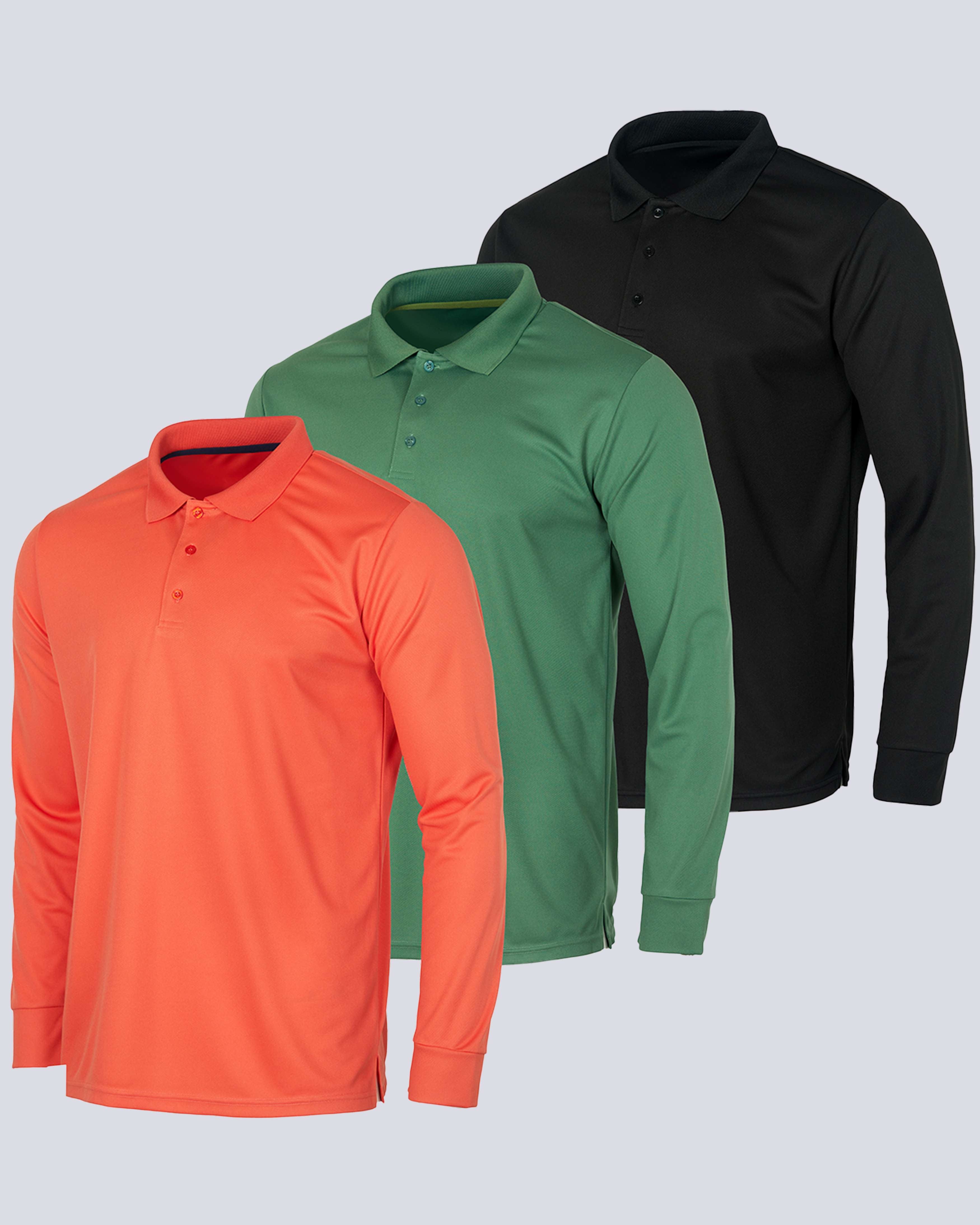 3 Pack: Men's Dry Fit Long-Sleeve Polo Shirt (Available in Big & Tall)