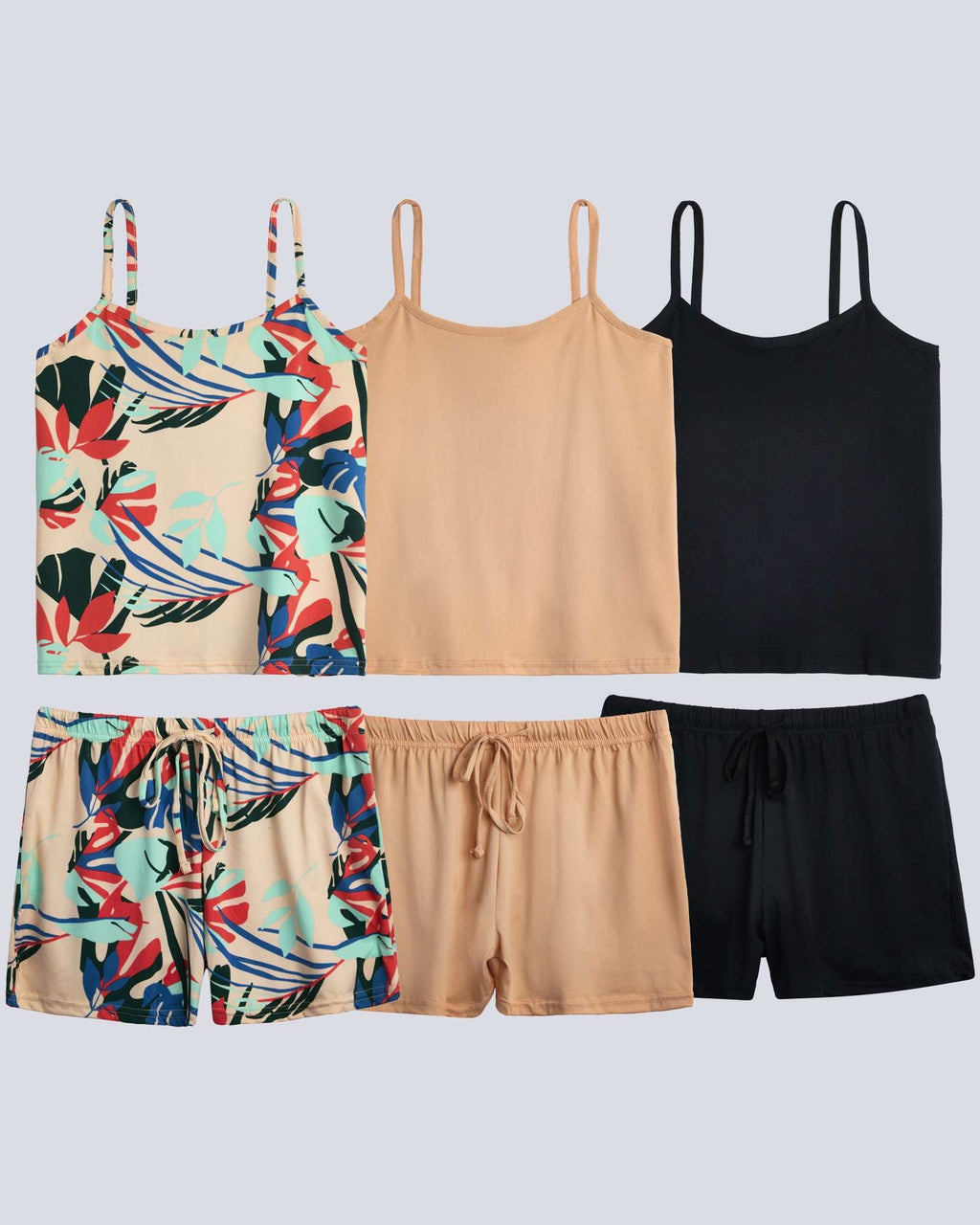 3 Pack: Women's Cami Top and Pajama Set (Available in Plus Size)